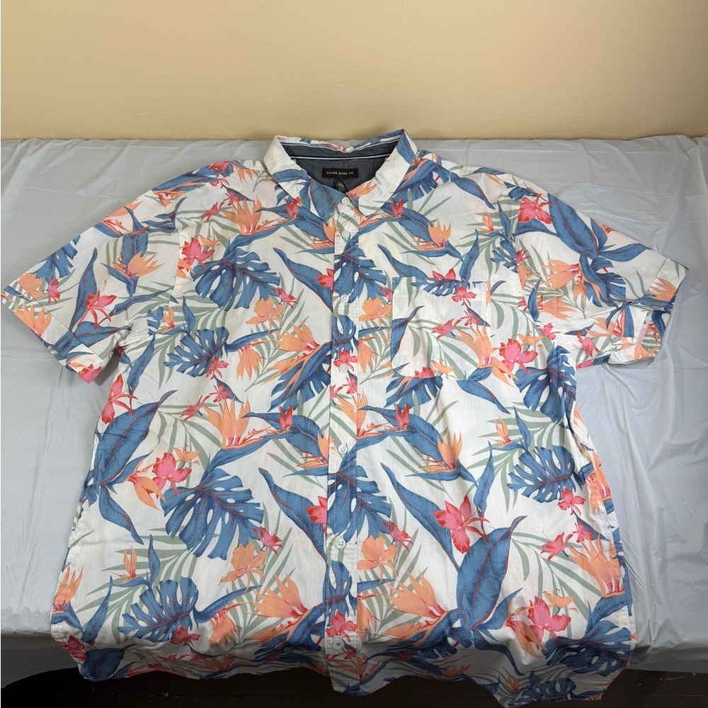 Silver Jeans Men's Floral Button‎ Down Shirt - Blue, Orange, Pink